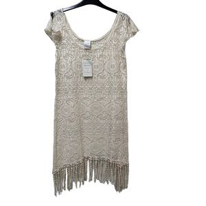 Lucky Brand Swimwear Cream Lace Fringed Boho Cover Up NWT